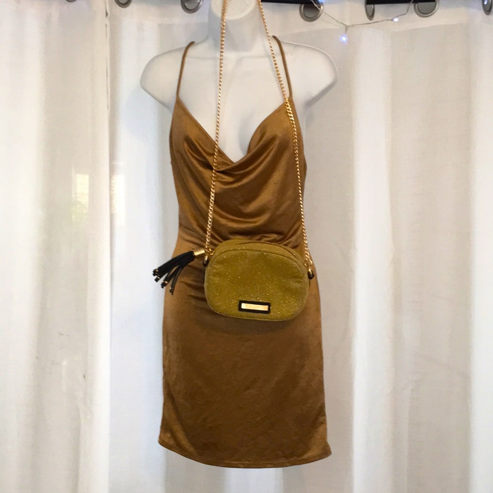 Silk gold nightdress Dune London mini bag